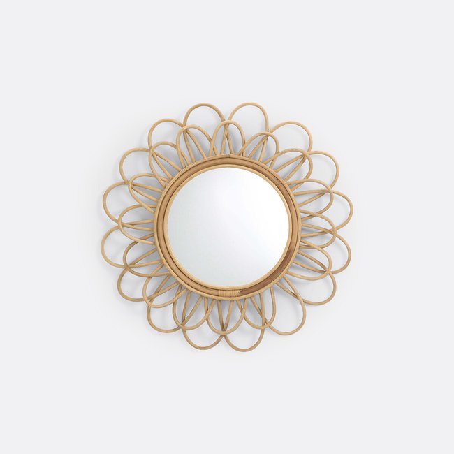 Miroir rotin forme fleur double Ø60 cm, Nogu Couleur naturel <span itemprop=