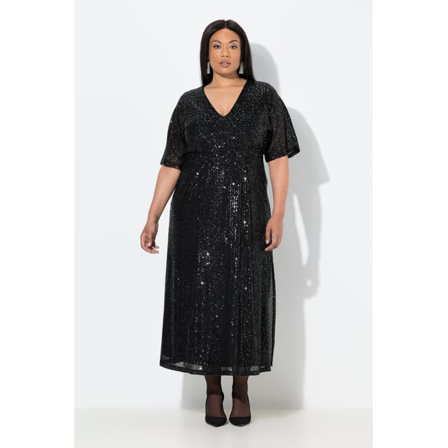Robe maxi à paillettes, coupe trapèze noir <span itemprop=