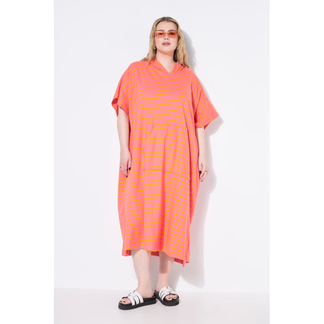 Cape de bain en molleton à rayures rose <span itemprop=