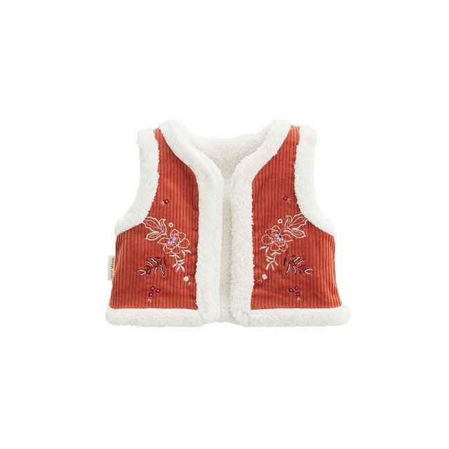 Veste sans manches enfant réversible en velours côtelé Manouk orange <span itemprop=