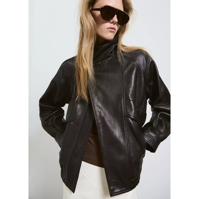 Veste oversize cuir poches chocolat <span itemprop=