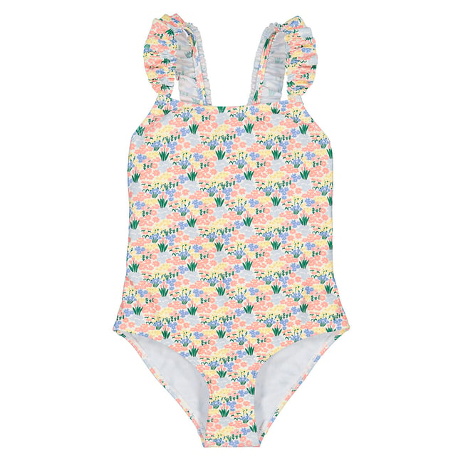 Maillot De Bain 1 Pièce Bébé Fille Vertbaudet - Imprimé Fleurs Avec Volants