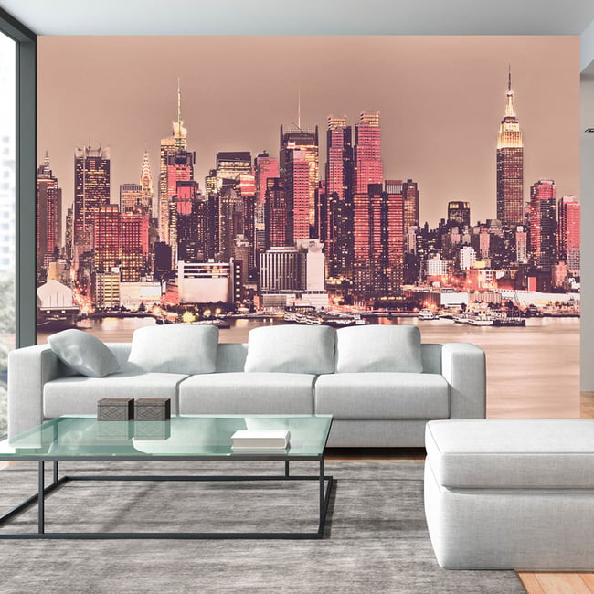 Papier peint intissé panoramique Ville et Architecture NY - Midtown Manhattan Skyline Couleur jaune / doré <span itemprop=