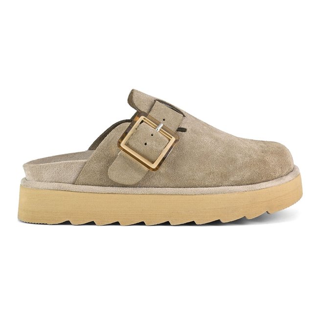 Sabots en cuir, semelle épaisse beige <span itemprop=