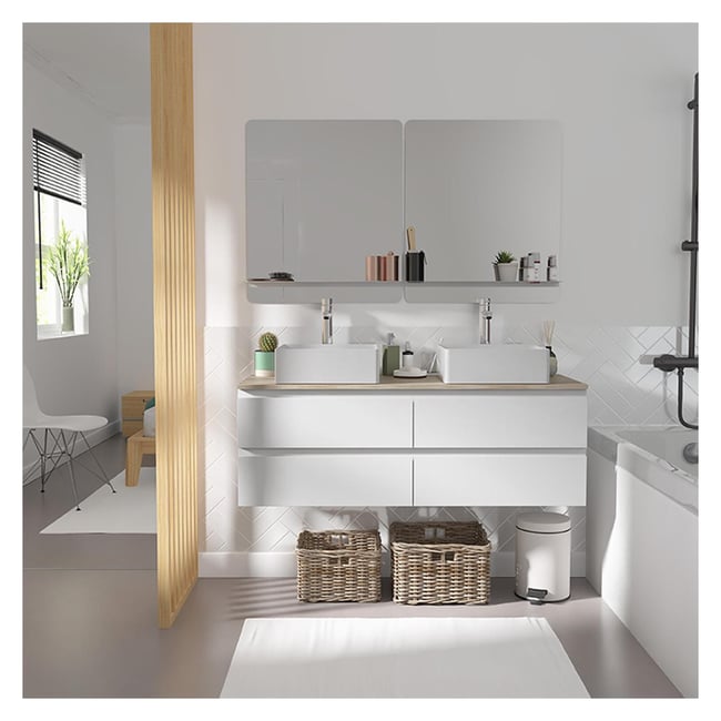 Meuble double vasque suspendu avec plan effet bois 120 cm SORRENTO - MOB IN