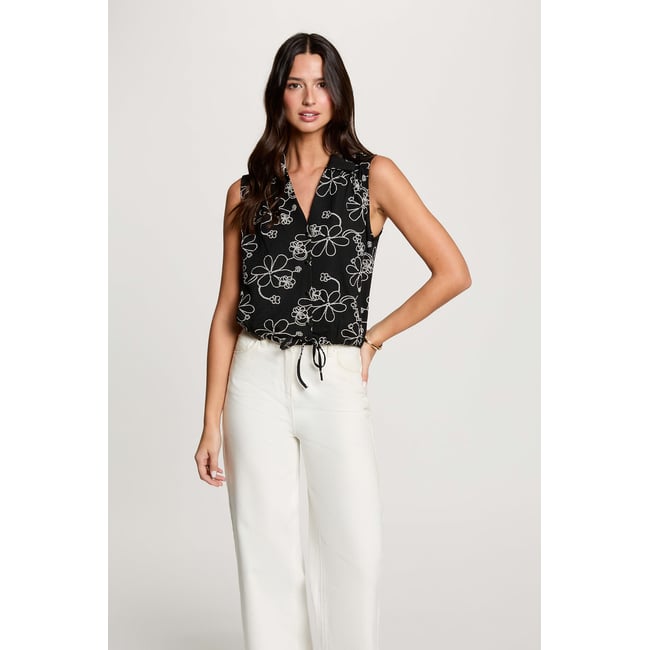 Chemise sans manches col v noir <span itemprop=