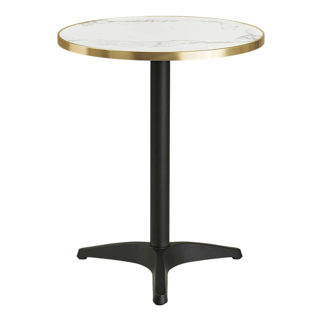 Table bistrot ronde effet marbre blanc pied alu Ø60 cm TORANO Couleur blanc <span itemprop=