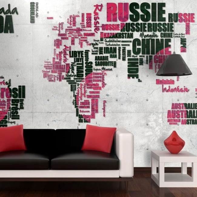 Papier peint intissé panoramique Carte du monde World of travel Couleur vert <span itemprop=