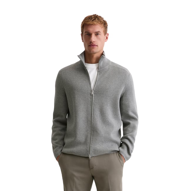 Cardigan zippé regular en pur coton bio gris <span itemprop=