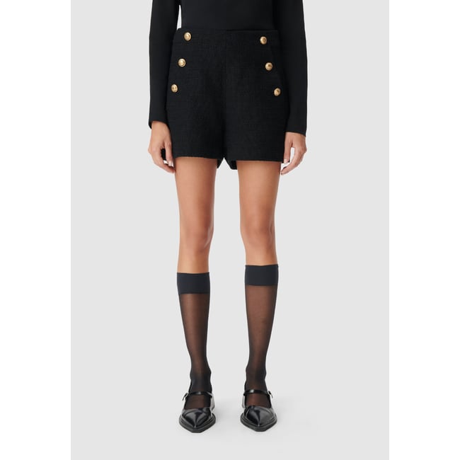 Short effet tweed noir <span itemprop=