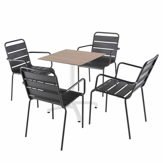 Table 60x60 cm inclinable stratifiée avec pied blanc et chaises en métal, OPERA gris <span itemprop=