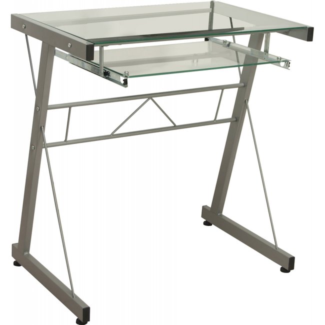 Bureau en métal avec plateau en verre Couleur gris métallique épuré et contemporain <span itemprop=