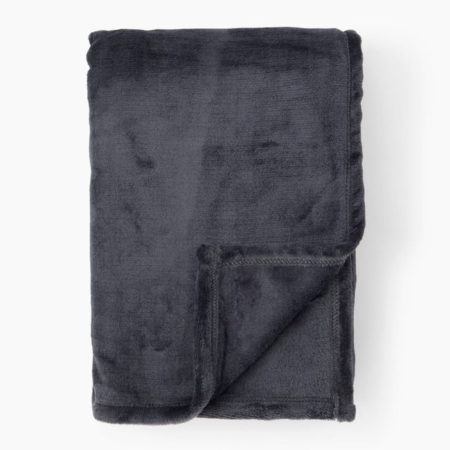Plaid microfibre uni, 130x170cm,  polyester recyclé gris fonce <span itemprop=