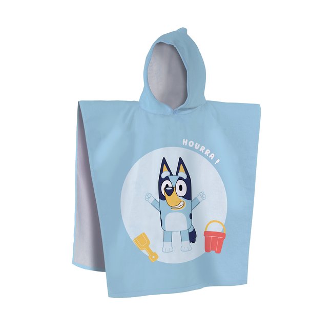 Cape de bain imprimée 100% coton, HOURRA bleu ciel <span itemprop=