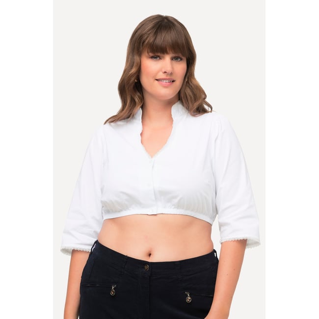 Chemisier traditionnel Dirndl. Col montant blanc neige <span itemprop=