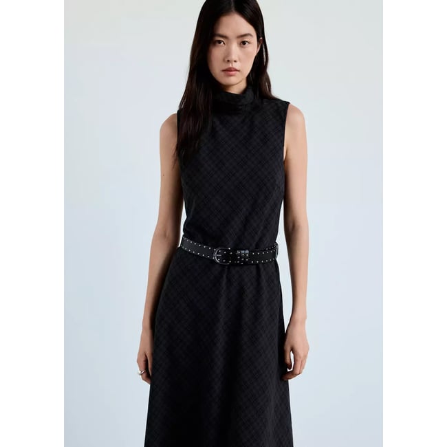 Robe à carreaux avec ceinture gris <span itemprop=