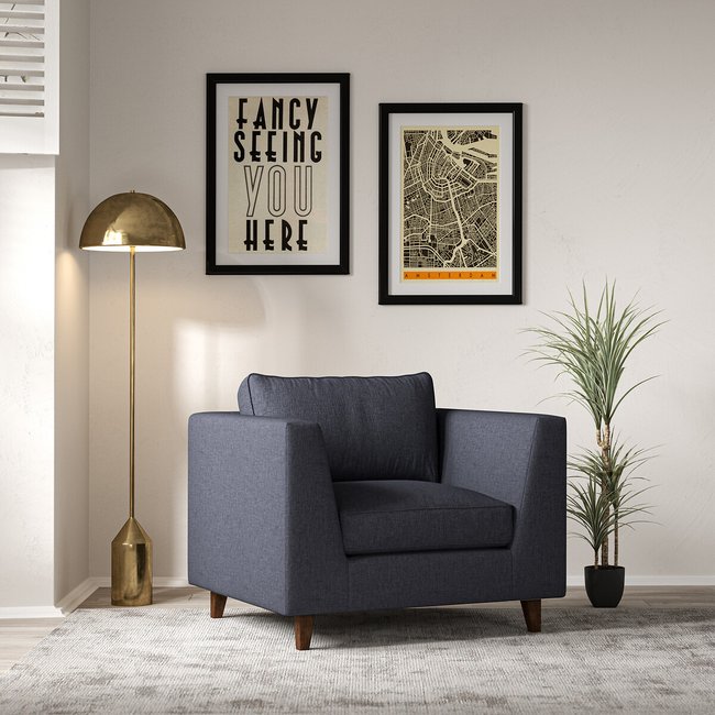 Claudia Angular Soft Brushed Armchair with Dark Wood Legs & Feather Fillings - SO'HOME