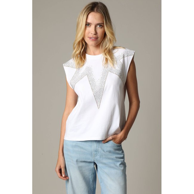 T-shirt rock en jersey de coton avec strass KALILA off white <span itemprop=