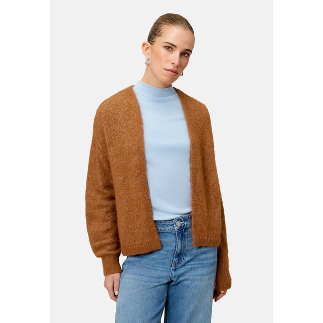 Cardigan offener style camel mouline <span itemprop=