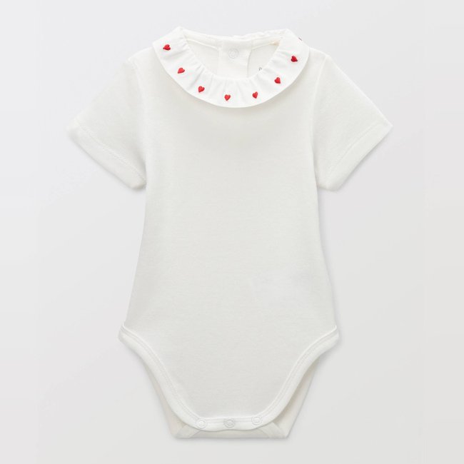 Body manches longues à col brodé en coton BIO GOTS ecru <span itemprop=