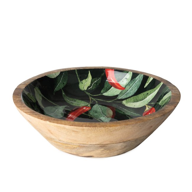 Large 'Chillies' Mango Wood Serving Bowl, red, SO'HOME