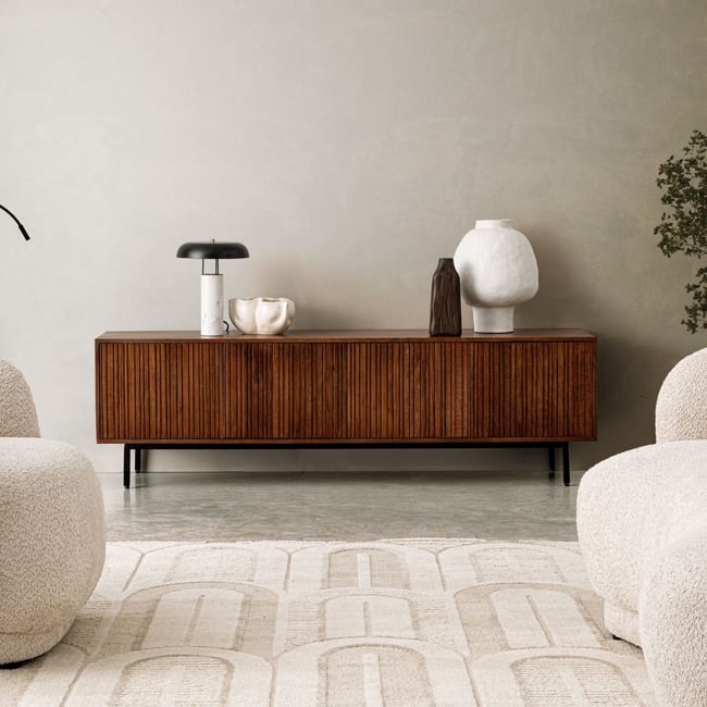 Meuble TV en manguier et métal 4 portes L170 - KATA Couleur bois foncé <span itemprop=