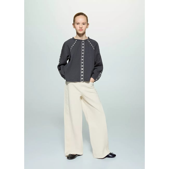Blouse coton broderie gris anthracite <span itemprop=
