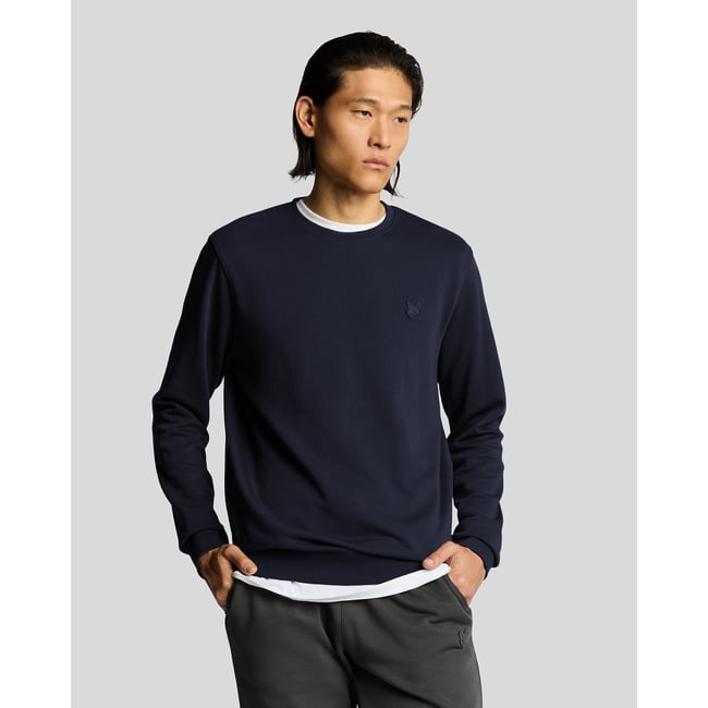 Sweat-shirt col rond en coton superfine bleu foncé marine <span itemprop=
