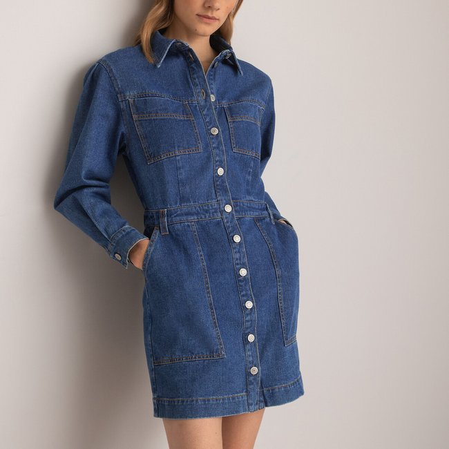 Denim mini dress with long sleeves stonewashed blue La Redoute Collections La Redoute