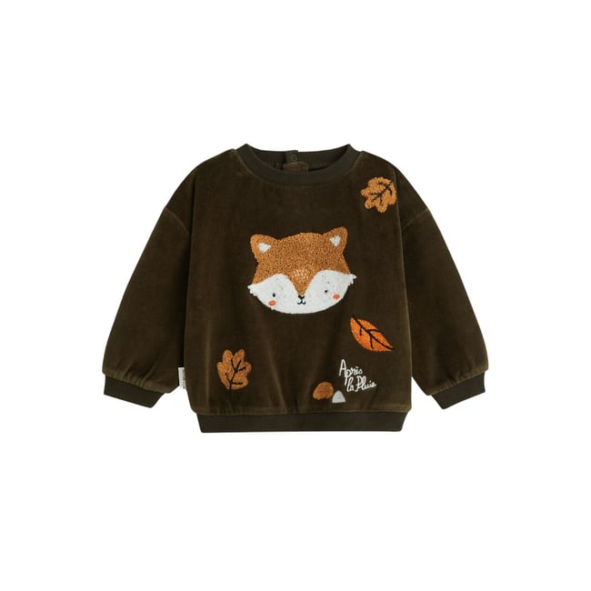 Sweat-shirt bébé en velours Ginkgo vert <span itemprop=