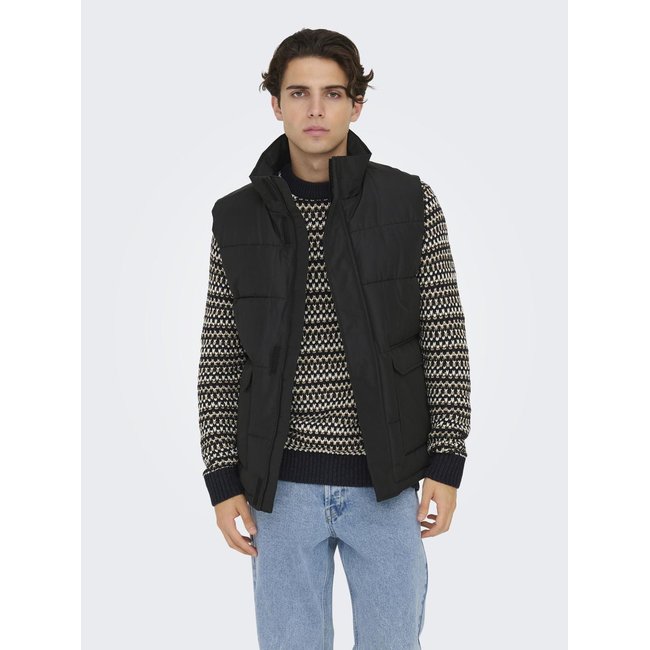 Doudoune sans manches ONLY & SONS noir - black <span itemprop=