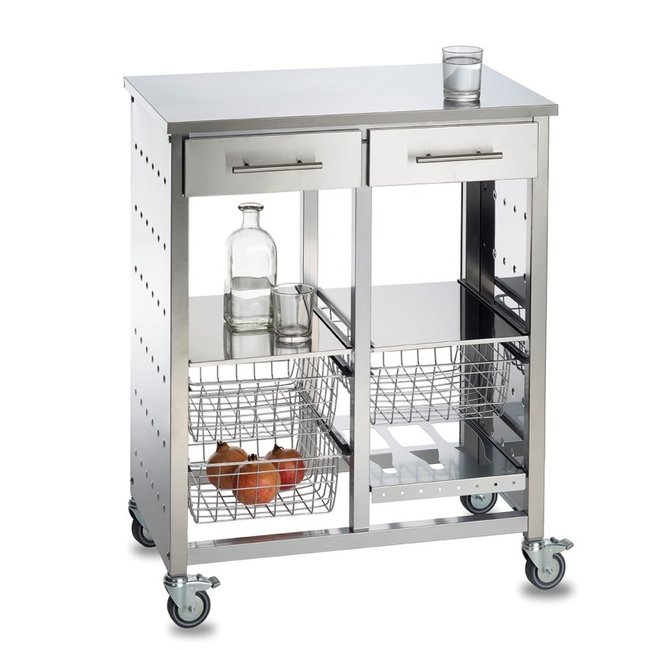 Grande desserte de cuisine MALMÖ INOX – Élégance inox, capacité XXL et mobilité professionnelle Couleur argent <span itemprop=