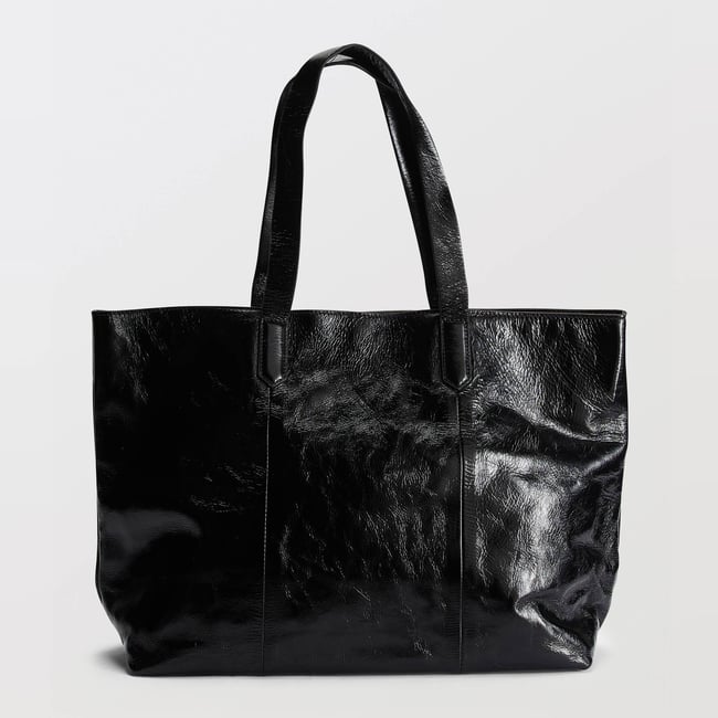 Cabas en cuir vernis noir <span itemprop=