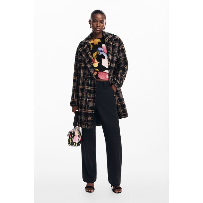 Manteau court à carreaux noir <span itemprop=