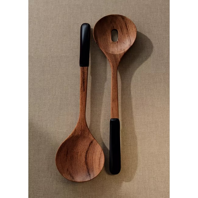 Set de couverts à salade en bois avec détail noir Couleur marron <span itemprop=