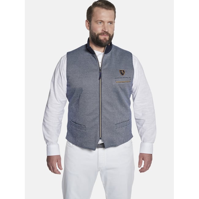 Gilet sweat DUKE MADDOC bleu foncé à dessin <span itemprop=