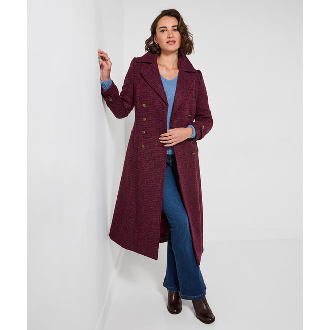 Long Manteau en Tweed Berry Dreams rouge <span itemprop=