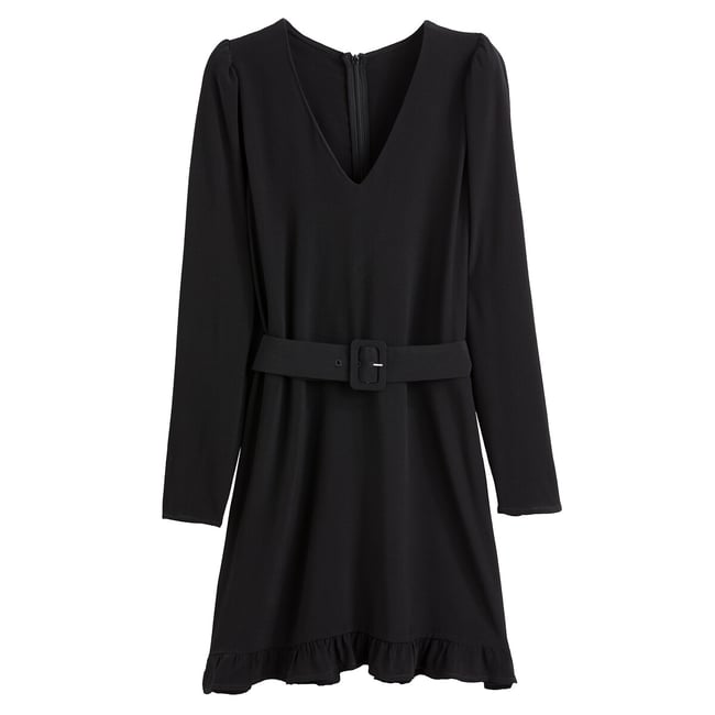 Платье расклешенное короткое с длинными рукавами черный LA REDOUTE COLLECTIONS