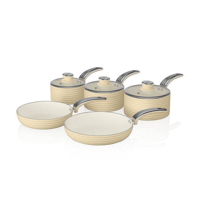 5-Piece Retro Pan Set in Cream, cream, SWAN