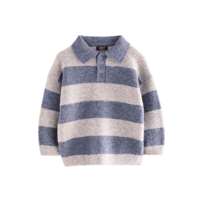 Polo de rugby en maille à rayures bleu <span itemprop=