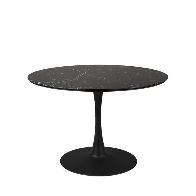 Table à manger 4 personnes ronde en effet marbre- MARU Couleur noir <span itemprop=