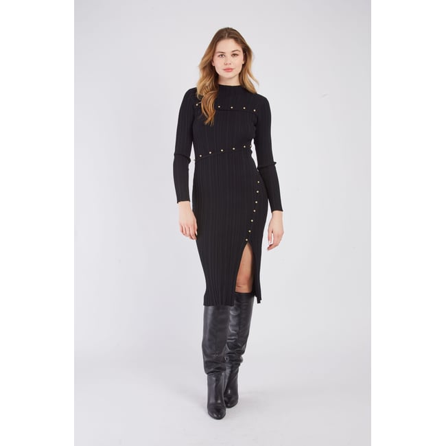 Robe mi longue en maille CLEO noir <span itemprop=