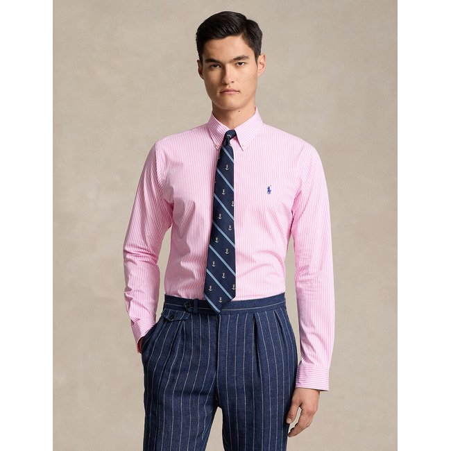Chemise slim popeline rayures rose/blanc <span itemprop=