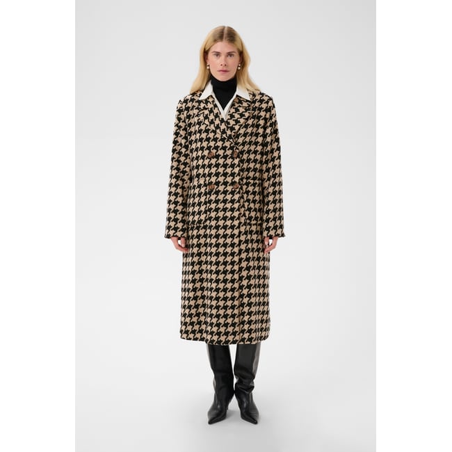 Manteau noir beige black/camel houndstooth <span itemprop=