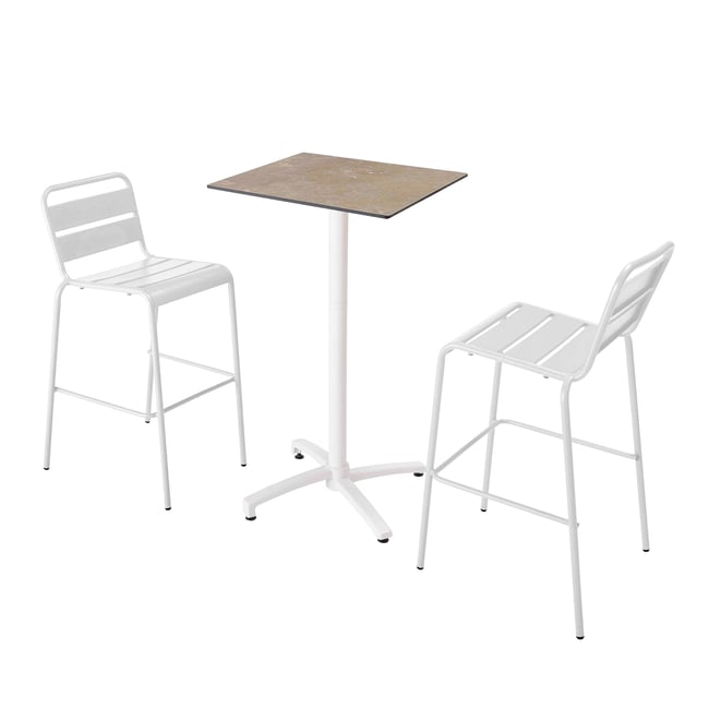 Ensemble table inclinable en hpl avec chaises hautes en métal, OPERA blanc <span itemprop=