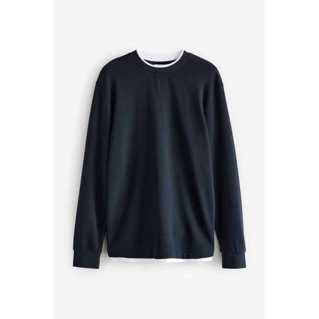 Pull à effet superposé manches longues bleu marine <span itemprop=