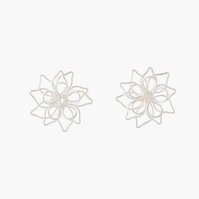 Boucles d'oreilles fleurs argentées argenté <span itemprop=