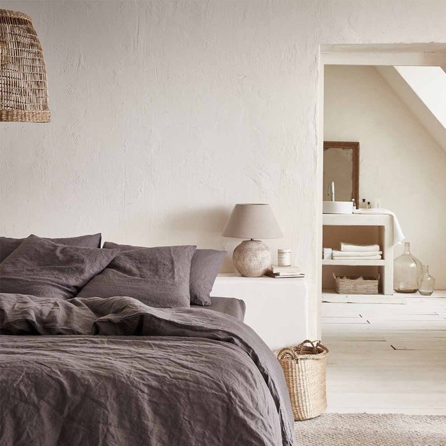 Housse de couette unie en lin, Made in France, BASALTE gris <span itemprop=