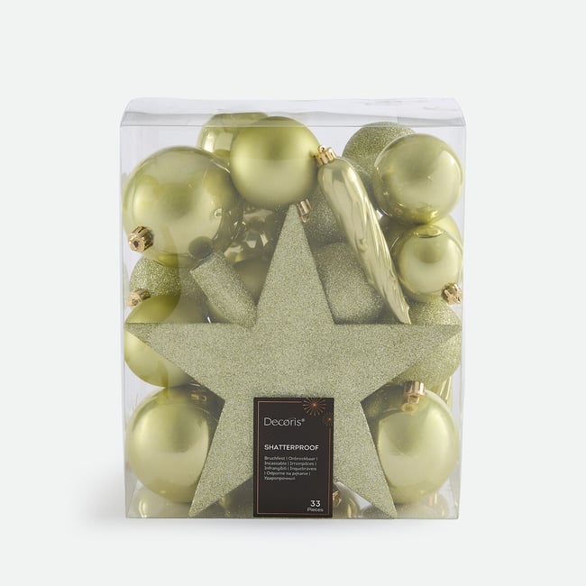 Coffret de 33 boules de Noël, CASPAR Couleur vert absinthe <span itemprop=