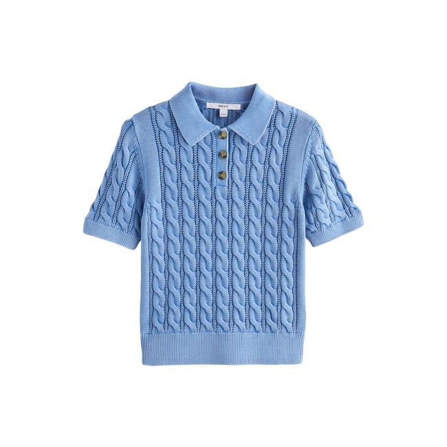 Polo torsadé en coton à manches courtes lavage à l'acide bleu <span itemprop=